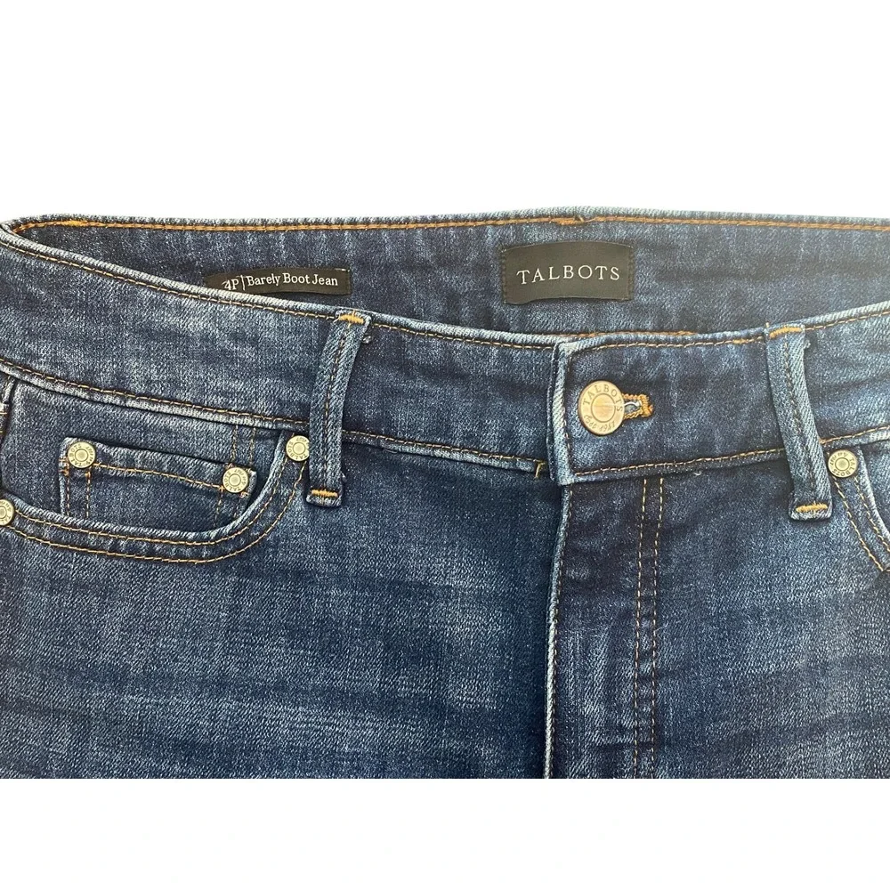 Talbots Barely Boot Jean Savannah Wash Dark Indigo Blue Stretch Denim 4P Petite
